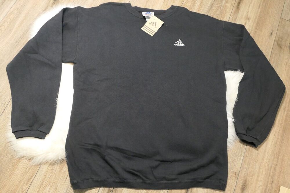 NWT 90s Adidas Vintage Crewneck Black Sweatshirt Men Large Cotton/Poly Blend